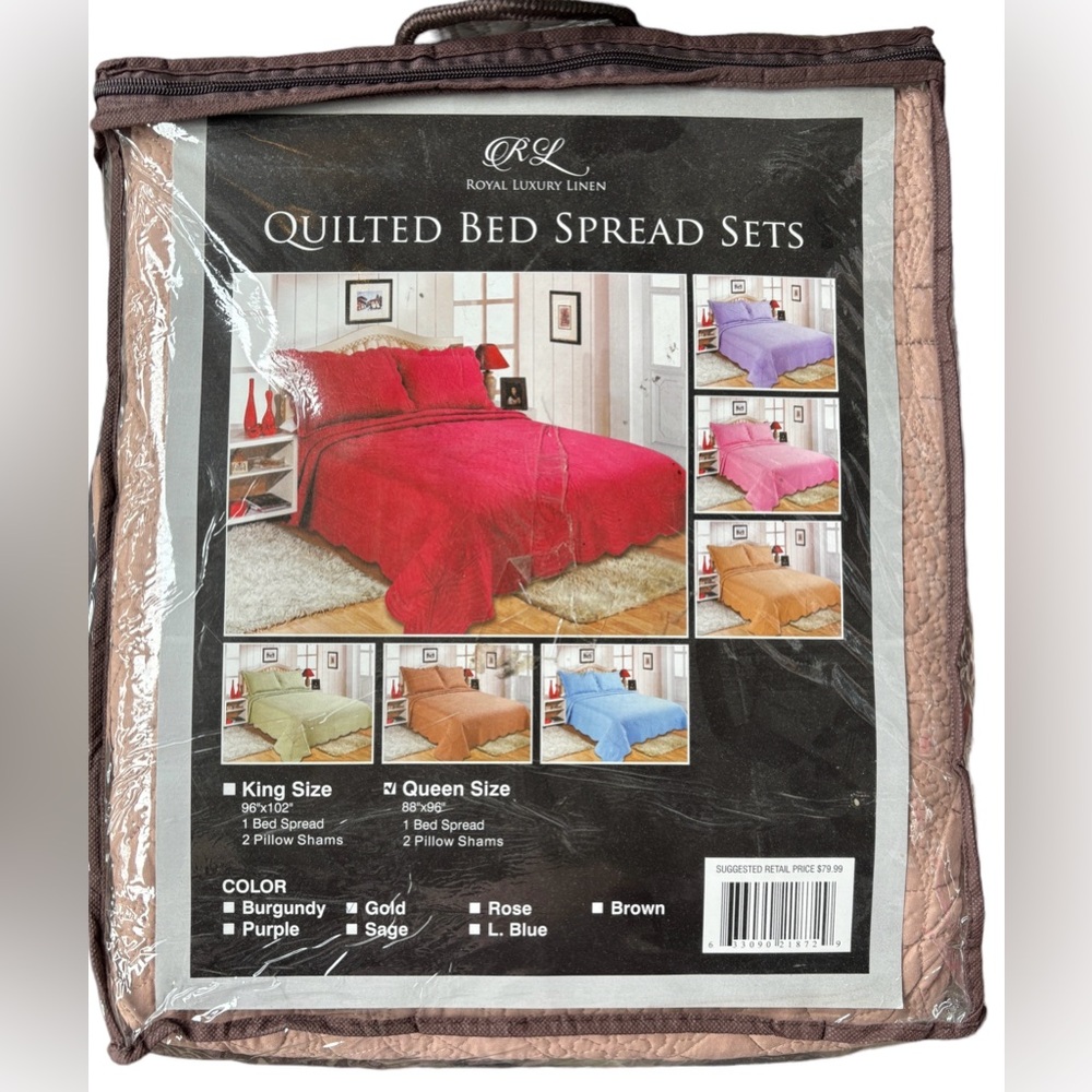 𝅺LUXURY Queen Quilt Bed Spreads Gold Colors NWT